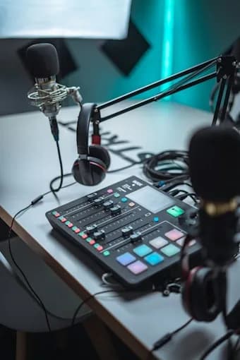 Studio headphones and audio console at StudioYT